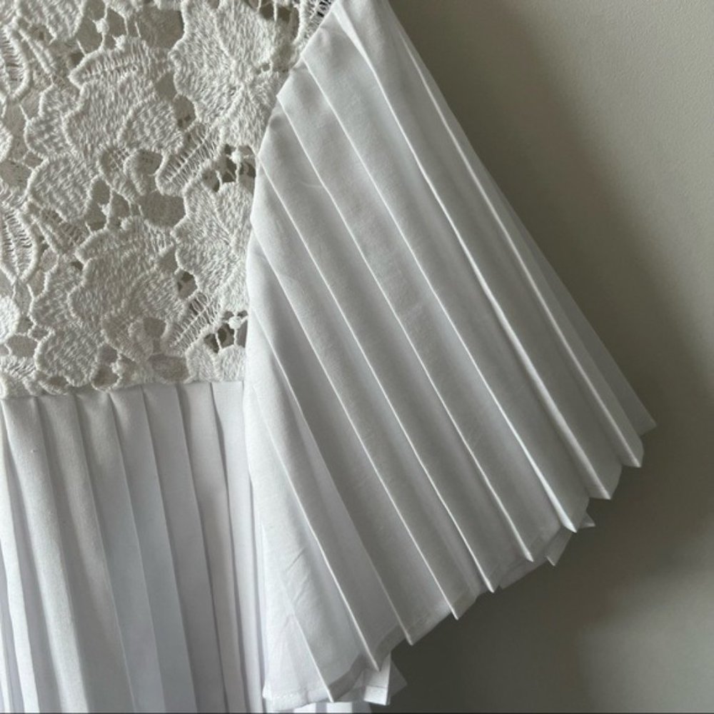 Zara Pleated Lace Top Blouse Babydoll Semi Cropped B - Picture 6 of 13